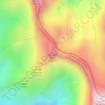 Mappa topografica Pic des Têtes, altitudine, rilievo
