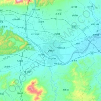 Mappa topografica 汉中市, altitudine, rilievo