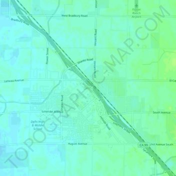 Mappa topografica Delhi, altitudine, rilievo