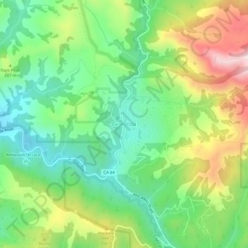 Mappa topografica La Honda, altitudine, rilievo