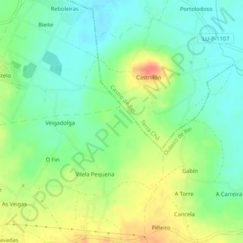 Mappa topografica Cabarcos, altitudine, rilievo