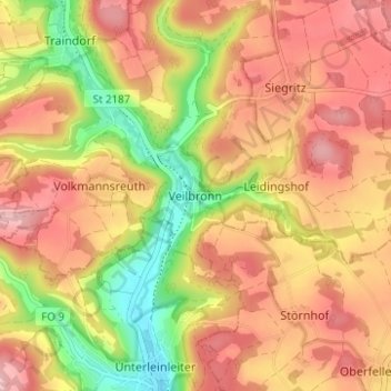 Mappa topografica Veilbronn, altitudine, rilievo