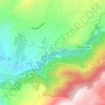 Mappa topografica Pietra Pizzuta, altitudine, rilievo