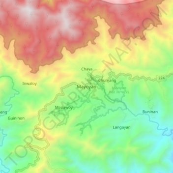 Mappa topografica Mayoyao, altitudine, rilievo
