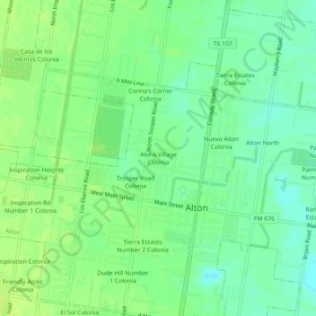 Mappa topografica Aloha Village Colonia, altitudine, rilievo