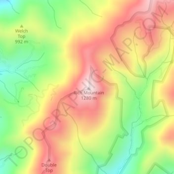 Mappa topografica Rich Mountain, altitudine, rilievo