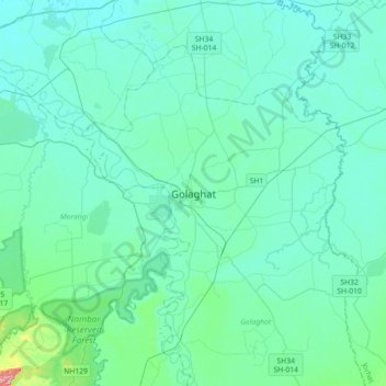 Mappa topografica Golaghat, altitudine, rilievo