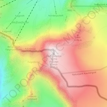Mappa topografica Weißseespitze, altitudine, rilievo