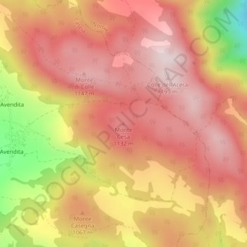 Mappa topografica Monte Cesa, altitudine, rilievo