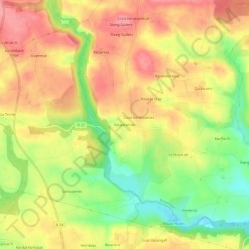 Mappa topografica Kerancornec, altitudine, rilievo