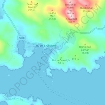 Mappa topografica Ledaig, altitudine, rilievo