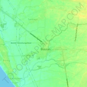 Mappa topografica Tampo, altitudine, rilievo