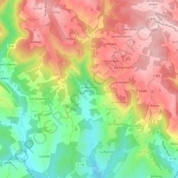 Mappa topografica Le Moulin de Vignols, altitudine, rilievo