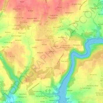 Mappa topografica Kerfram, altitudine, rilievo