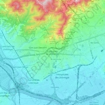 Mappa topografica Esplugues de Llobregat, altitudine, rilievo