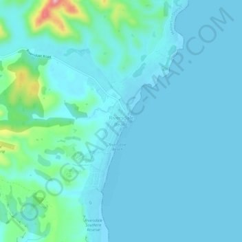Mappa topografica Riversdale Beach, altitudine, rilievo