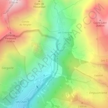 Mappa topografica Pont du Countet, altitudine, rilievo
