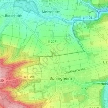 Mappa topografica Bellevue, altitudine, rilievo