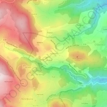 Mappa topografica Le Simon, altitudine, rilievo