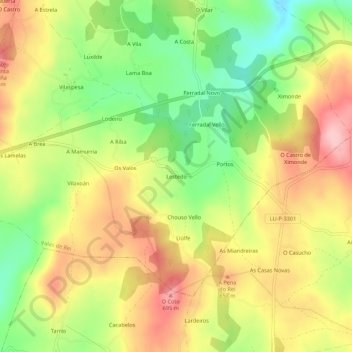 Mappa topografica Lestedo, altitudine, rilievo