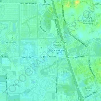 Mappa topografica Estero Oaks, altitudine, rilievo