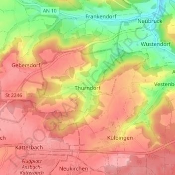 Mappa topografica Thurndorf, altitudine, rilievo