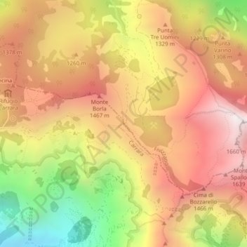 Mappa topografica Foce di Pianza, altitudine, rilievo