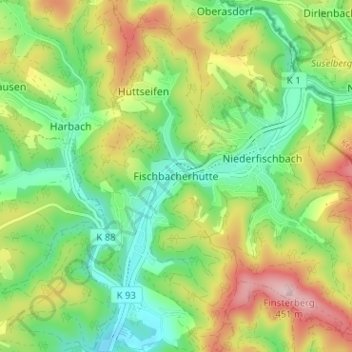 Mappa topografica Fischbacherhütte, altitudine, rilievo