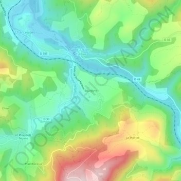 Mappa topografica Bourleyre, altitudine, rilievo