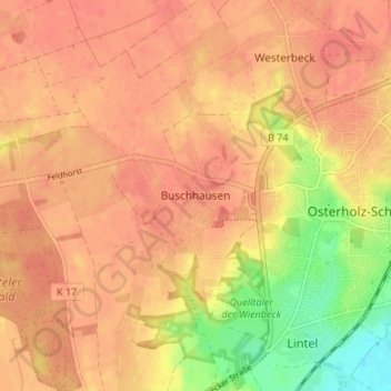 Mappa topografica Buschhausen, altitudine, rilievo