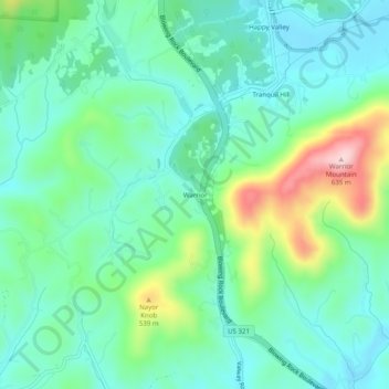 Mappa topografica Warrior, altitudine, rilievo