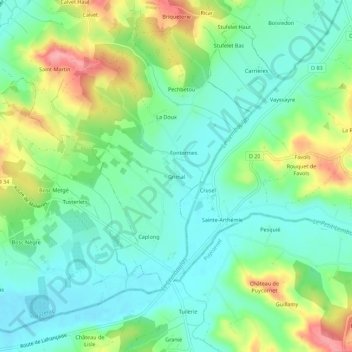 Mappa topografica Grimal, altitudine, rilievo