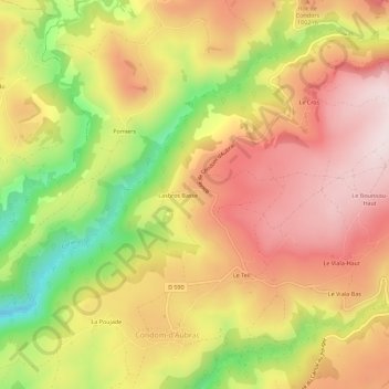 Mappa topografica Lasbros, altitudine, rilievo