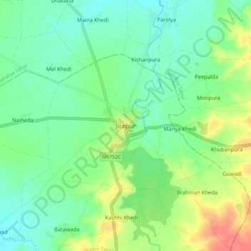 Mappa topografica Jirapur, altitudine, rilievo