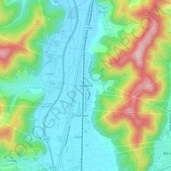 Mappa topografica Schönberg, altitudine, rilievo