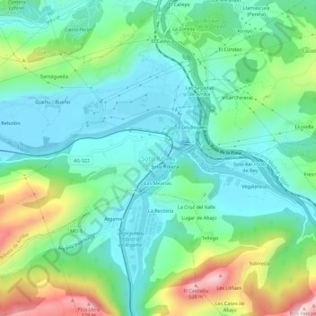 Mappa topografica Soto de Ribera, altitudine, rilievo