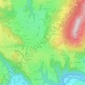 Mappa topografica La Brousse, altitudine, rilievo