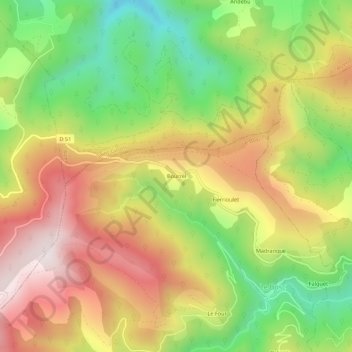Mappa topografica Bourrel, altitudine, rilievo
