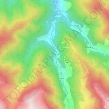 Mappa topografica Moureous, altitudine, rilievo