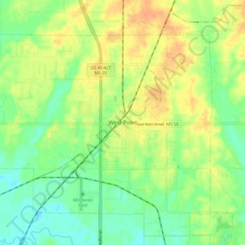 Mappa topografica West Point, altitudine, rilievo