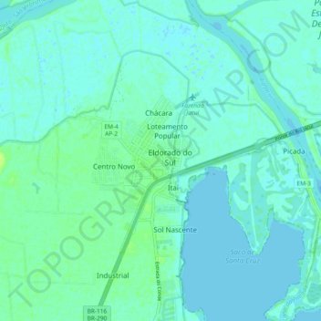 Mappa topografica Eldorado do Sul, altitudine, rilievo