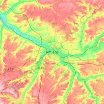 Mappa topografica Amiens, altitudine, rilievo