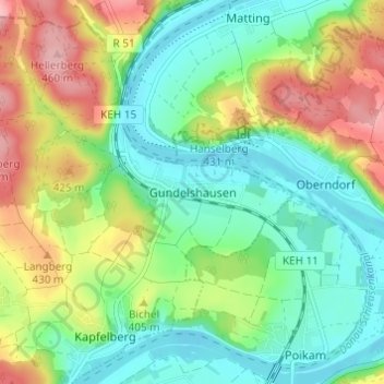 Mappa topografica Gundelshausen, altitudine, rilievo