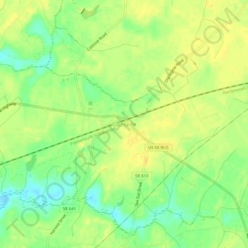 Mappa topografica Carrsville, altitudine, rilievo