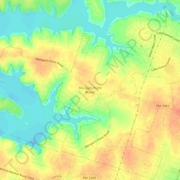 Mappa topografica Morgans Point Resort, altitudine, rilievo
