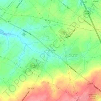 Mappa topografica Worcester, altitudine, rilievo