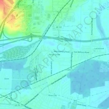 Mappa topografica Pecan Grove, altitudine, rilievo