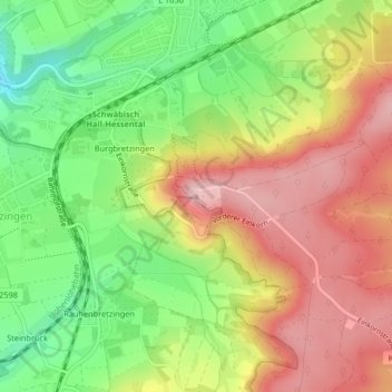 Mappa topografica Einkorn, altitudine, rilievo