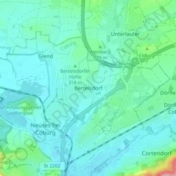 Mappa topografica Bertelsdorf, altitudine, rilievo
