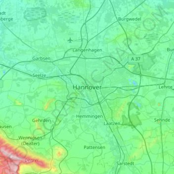Mappa topografica Hannover, altitudine, rilievo